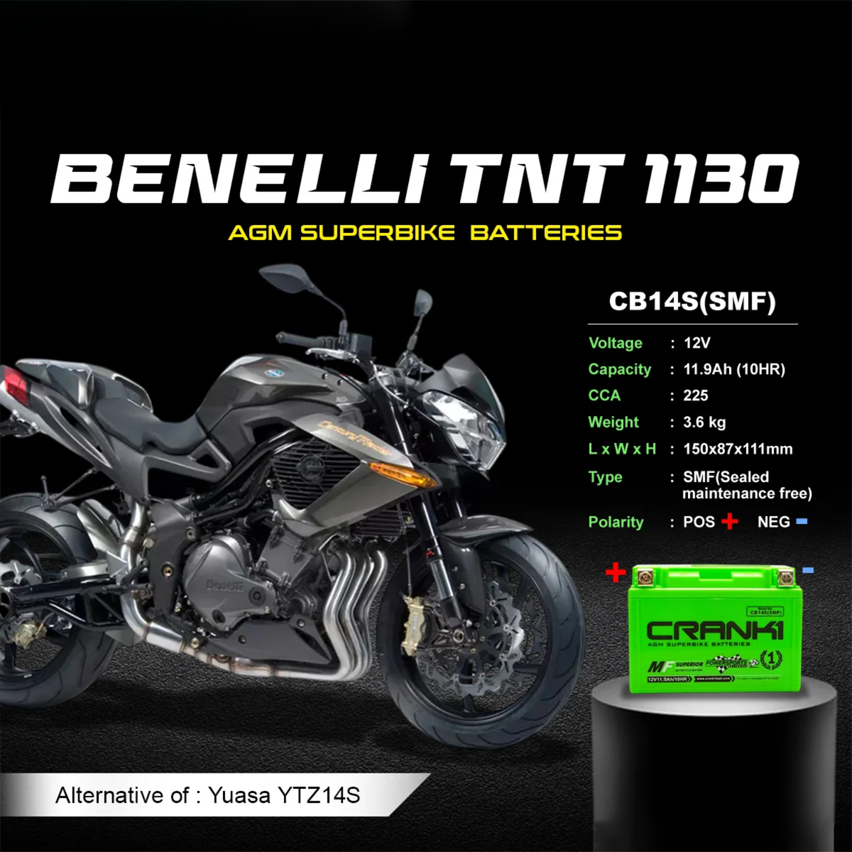 Crank1 Benelli TNT 1130 (2015-2017) Battery - CB14S