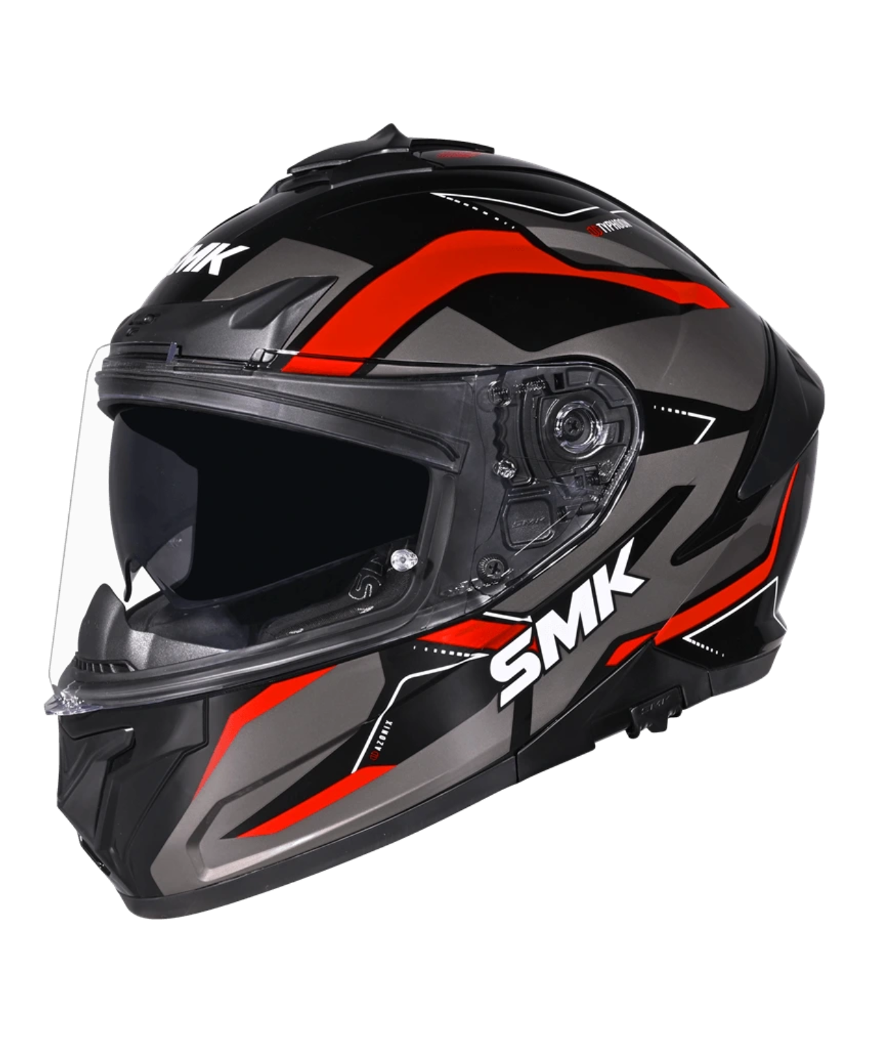 SMK Typhoon Azonix GRPS MA263 Full Face Helmet - Matt Black Grey Red