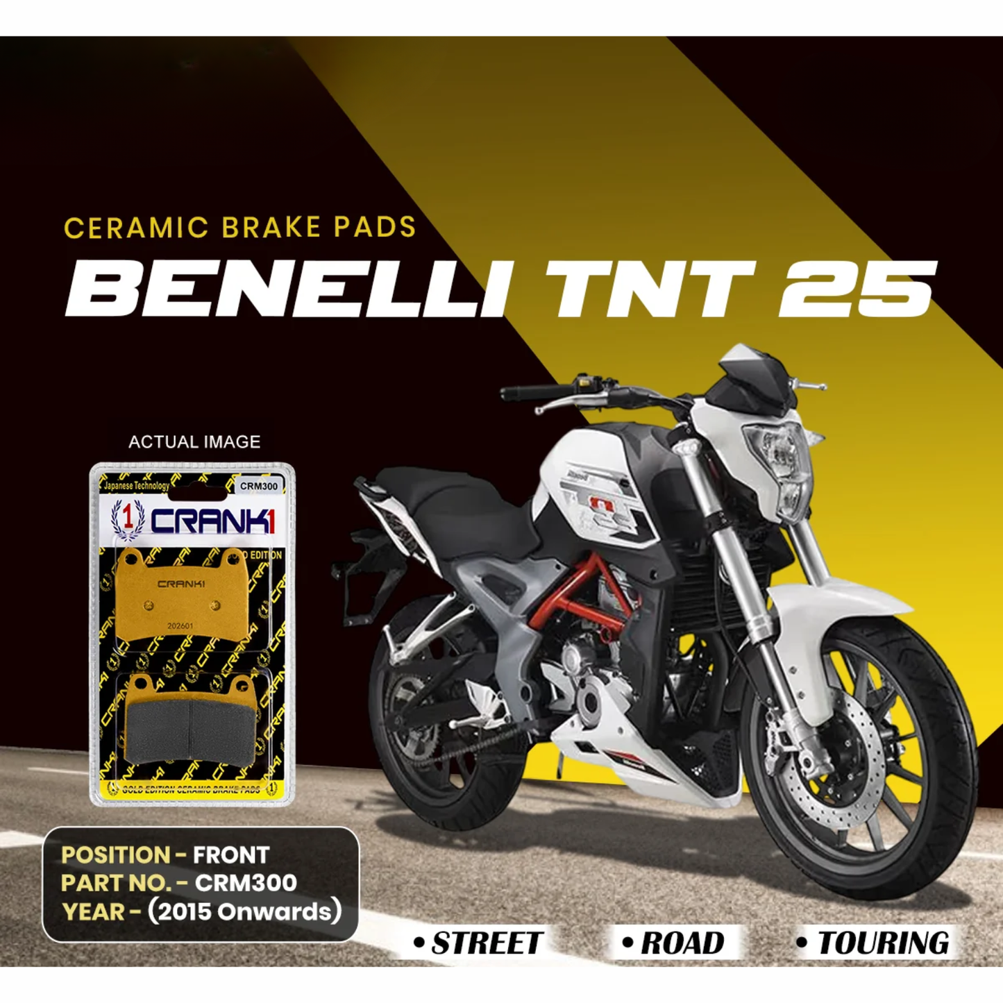 Crank1 Ceramic Brake Pads for Benelli TNT 25 (2015 Onwards)