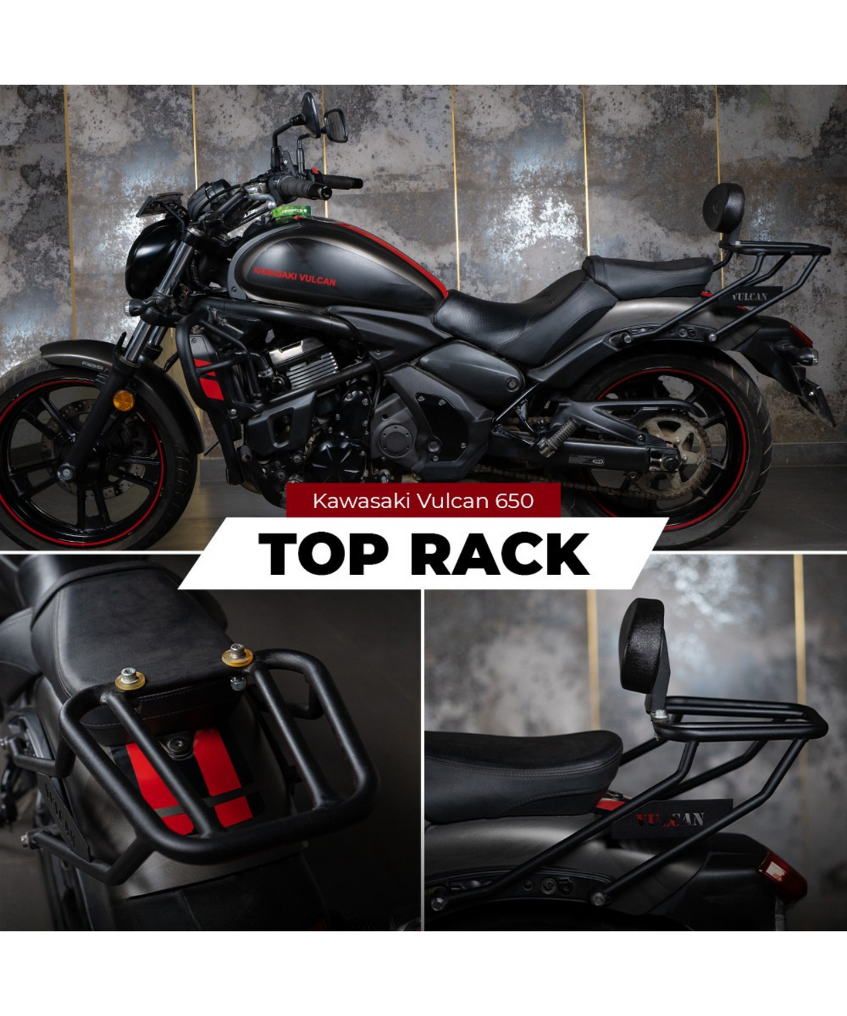 Zana Kawasaki Vulcan 650 Top Rack with Plate Compatible with Pillion Backrest - ZI-8310 - Zana