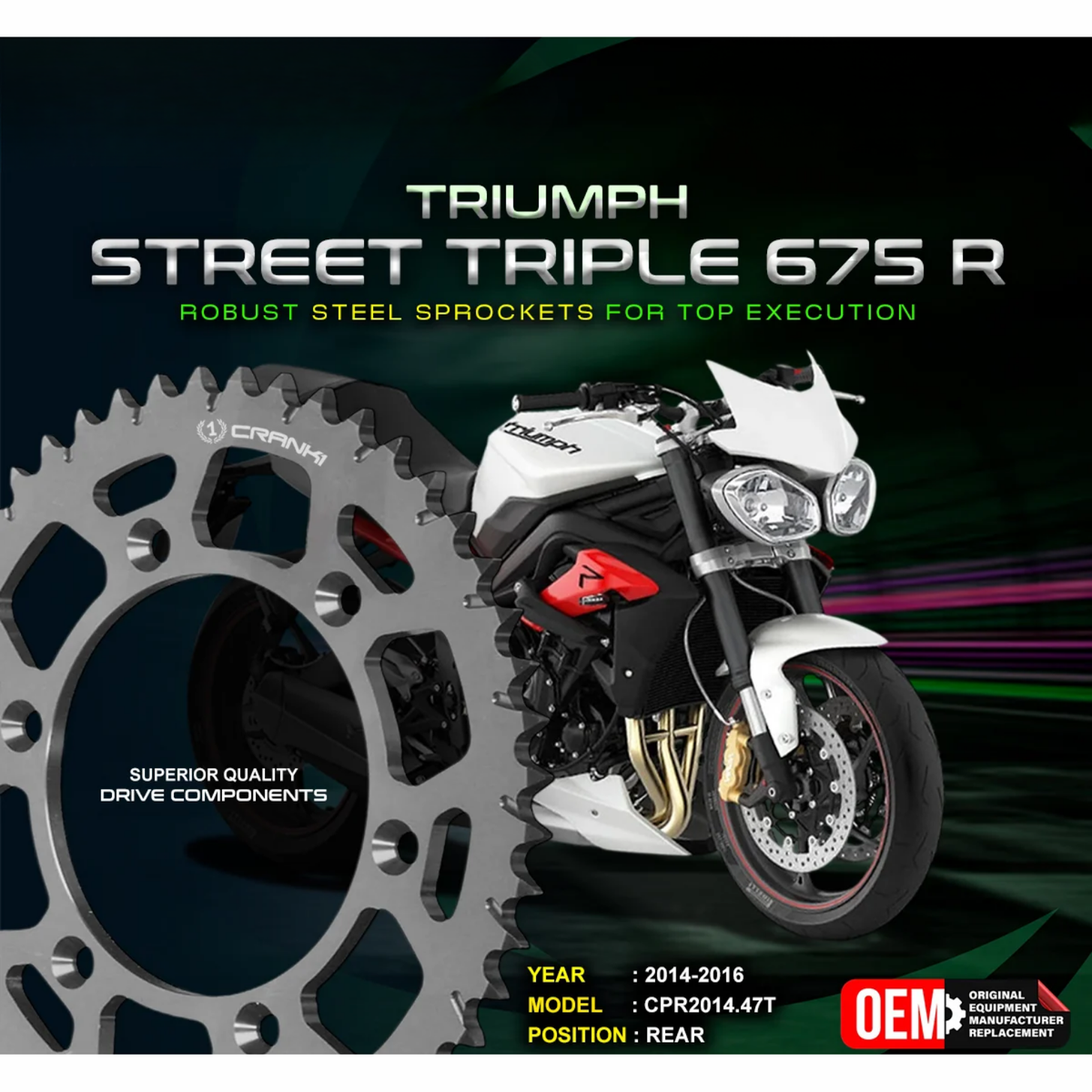 Crank1 Triumph Street Triple 675 R (2014-2016) Performance Motorcycle Sprocket - Chrome - CPR2014.47T