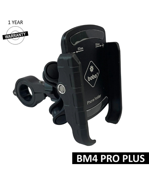 BOBO Jaw-Grip Bike Phone Holder with PRO PLUS Vibration Damper Motorcycle Mobile Mount - Black - BM4 PRO PLUS