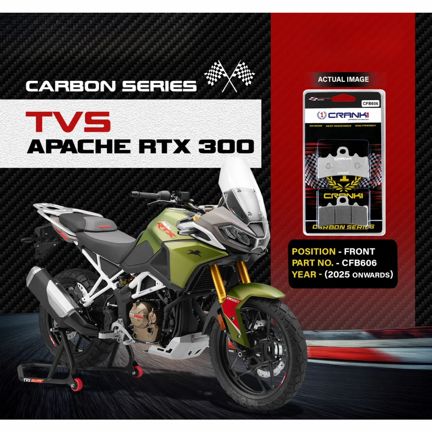 Crank1 Carbon Brake Pads for TVS Apache RTX 300 (2025 Onwards)