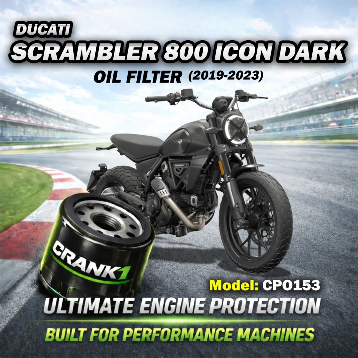 Crank1 Ducati Scrambler 800 Icon Dark (2019-2023) Performance Oil Filter - CPO-153 - Crank 1