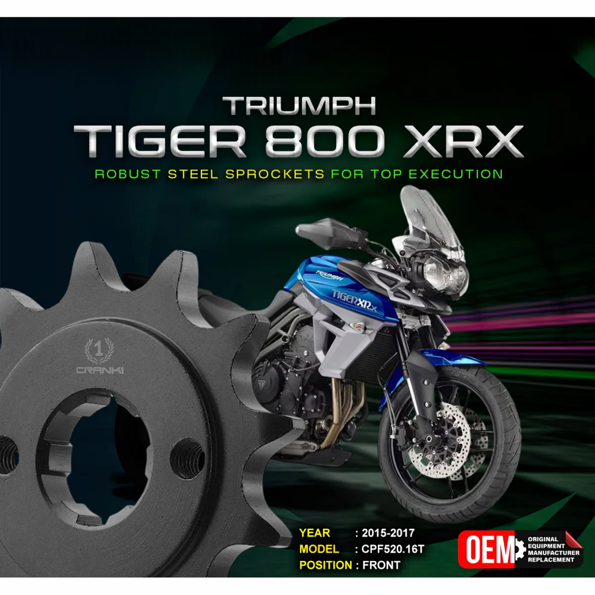 Crank1 Triumph Tiger 800 XRX (2015-2017) Performance Motorcycle Sprocket - Chrome - CPF520.16T - Crank 1
