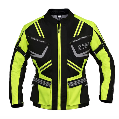 BBG Indiana Adventure Riding Jacket with Chest Guard and Thermal Liner - Neon