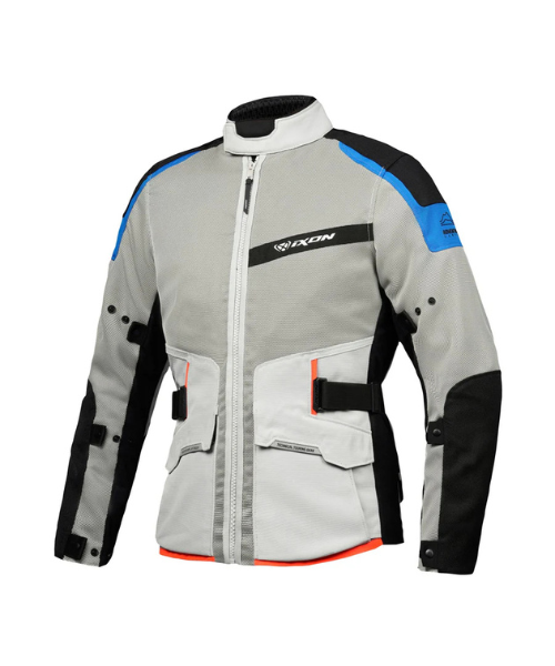 Ixon M-NJORD Riding Jacket - Light Grey Blue Neon Red