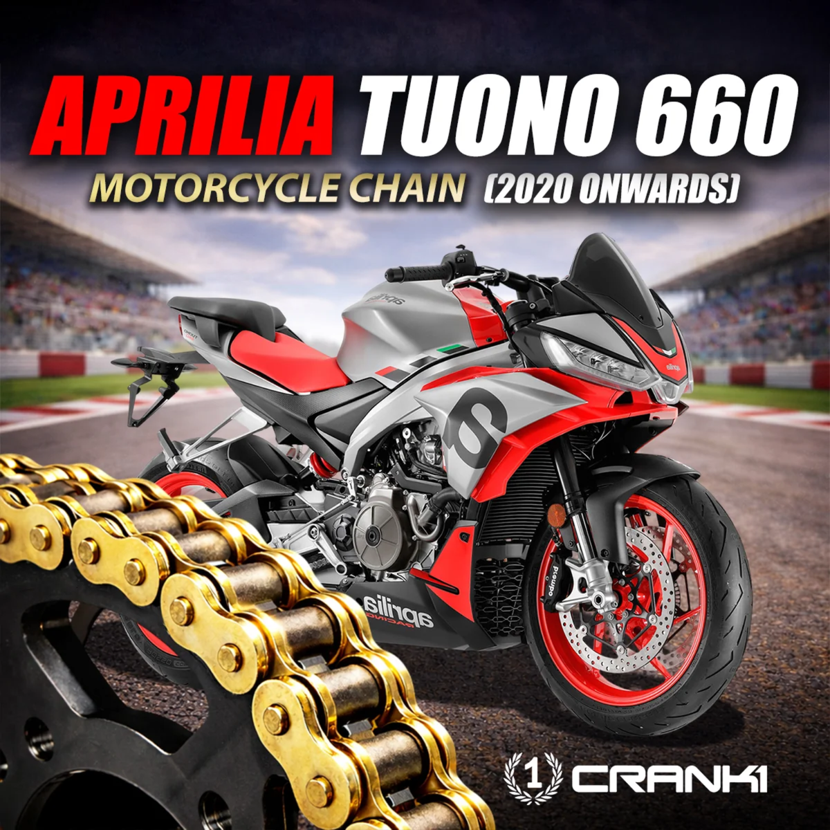 Crank1 Aprilia Tuono 660 (2020 Onwards) 525 Pitch ZVM-X 110L Chain - Gold