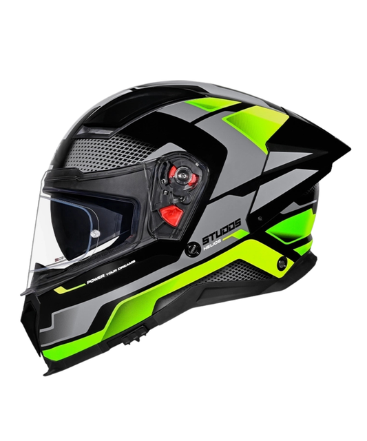 Studds Helios D1 Asphalt Decor Graphics Helmet - Gloss Black Green N3