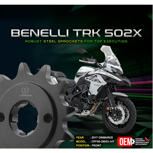 Crank1 Benelli TRK 502X (2017 Onwards) Performance Motorcycle Sprocket - Black - CPF50-29053-14T