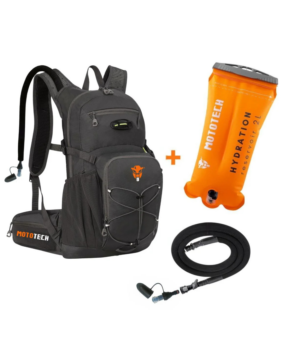Mototech Stealth Pro Hydration Backpack - 15L + 2L Hydration Bladder Combo - Charcoal Grey - Mototech
