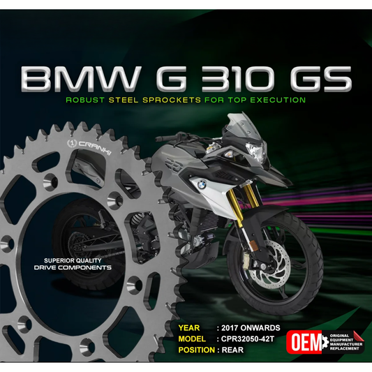 Crank1 BMW G 310 GS (2017 Onwards) Performance Motorcycle Sprocket - Black - CPR32050-42T