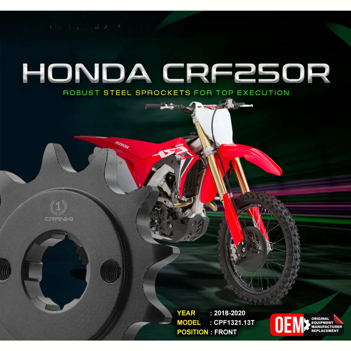 Crank1 Honda CRF250R (2018-2020) Performance Motorcycle Sprocket - Black - CPF1321.13T