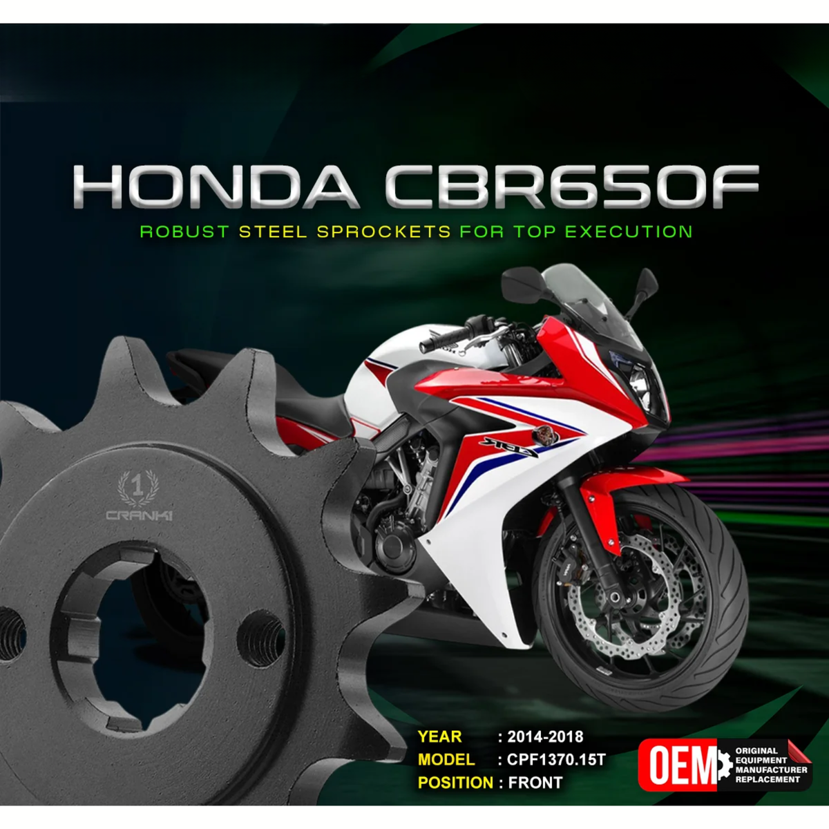 Crank1 Honda CBR 650F (2014-2018) Performance Motorcycle Sprocket - Chrome - CPF1370.15T
