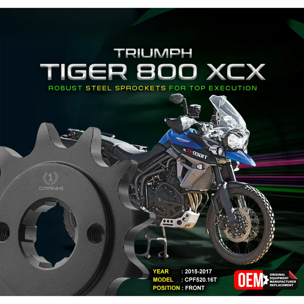 Crank1 Triumph Tiger 800 XCX (2015-2017) Performance Motorcycle Sprocket - Chrome - CPF520.16T - Crank 1