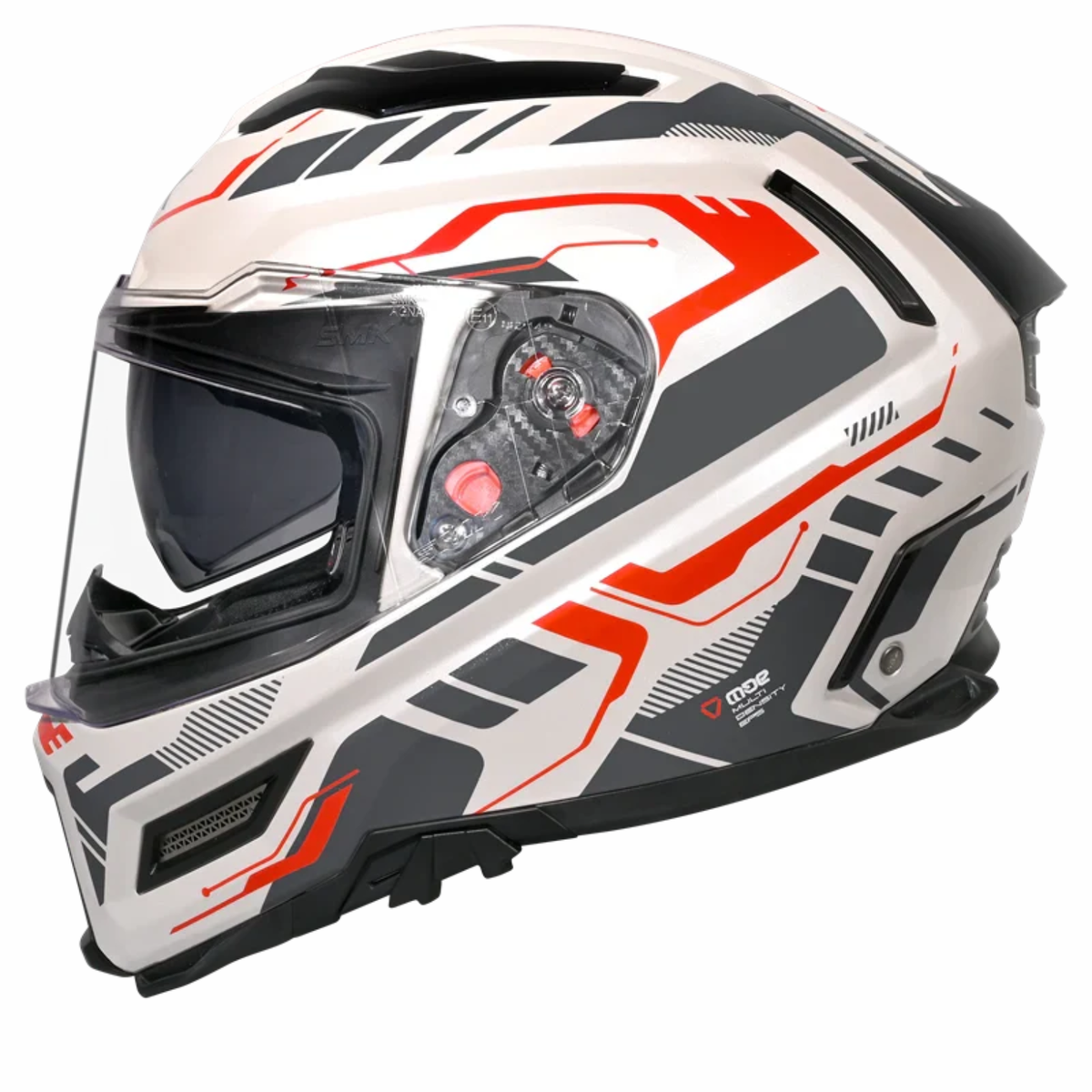 SMK Agnar Tektron GRPS GL163 Full Face Helmet - Gloss Grey White Red - SMK