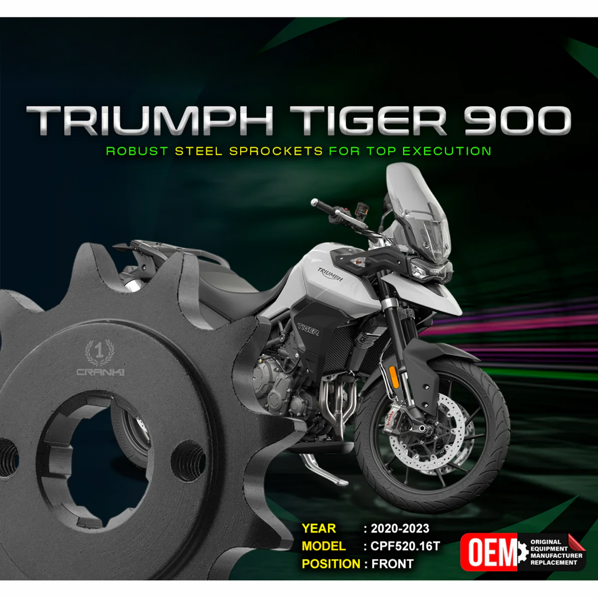 Crank1 Triumph Tiger 900 (2020-2023) Performance Motorcycle Sprocket - Chrome - CPF520.16T - Crank 1