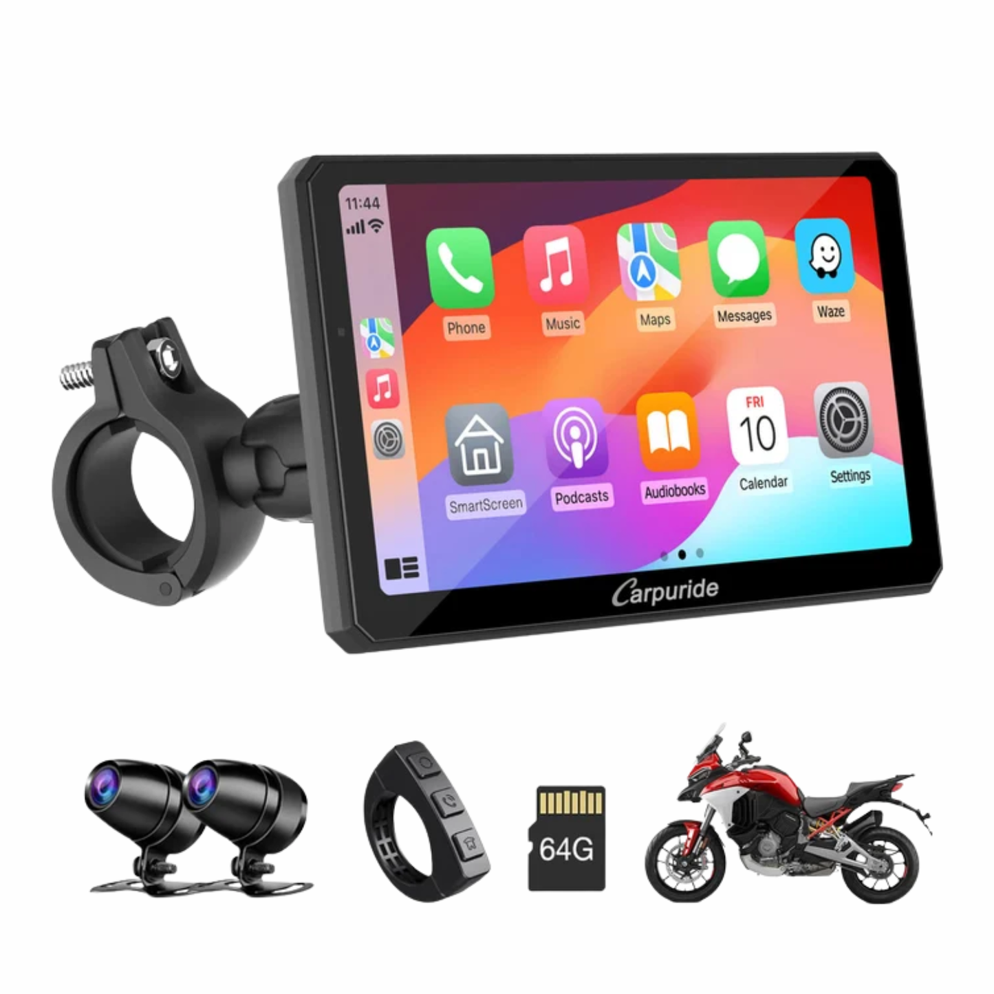 Carpuride W712D Rotatable Motorcycle Stereo with GPS Navigation and Dash Cam