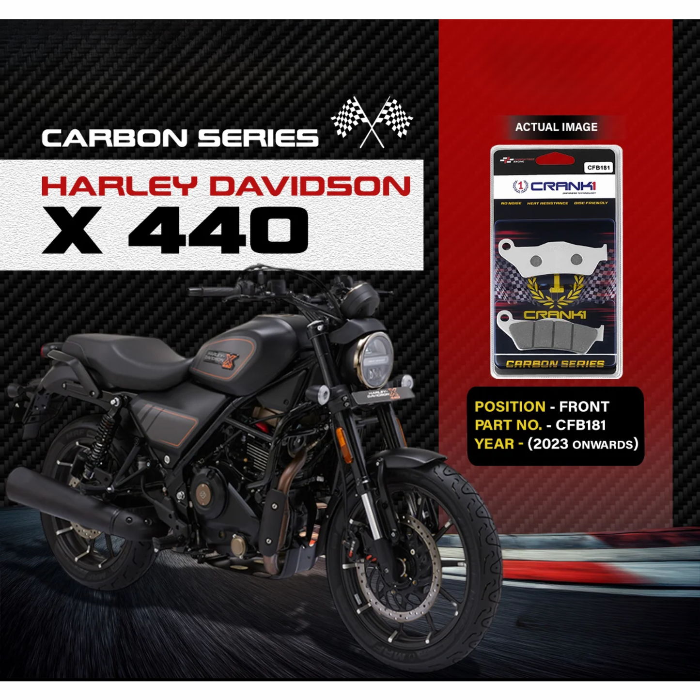 Crank1 Carbon Brake Pads for Harley Davidson X 440 (2023 Onwards)