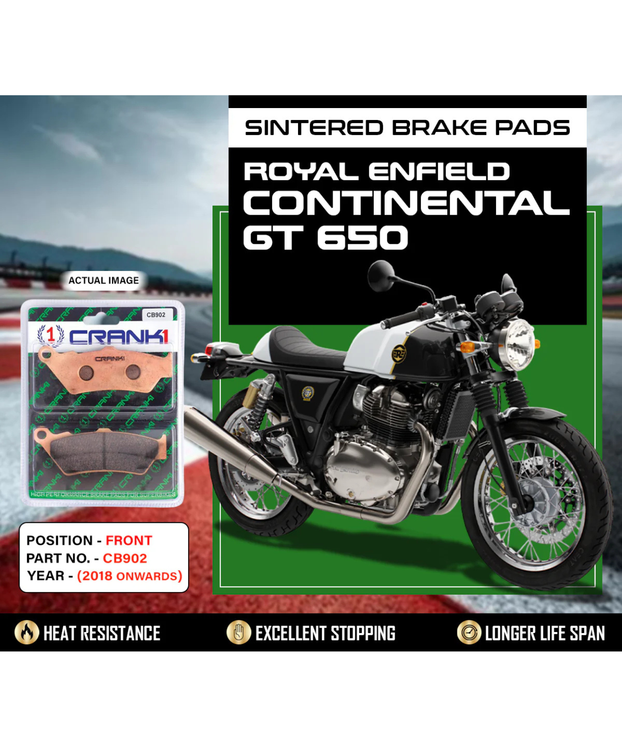 Crank1 Royal Enfield Continental GT 650 (2018 Onwards) Sintered Brake Pads