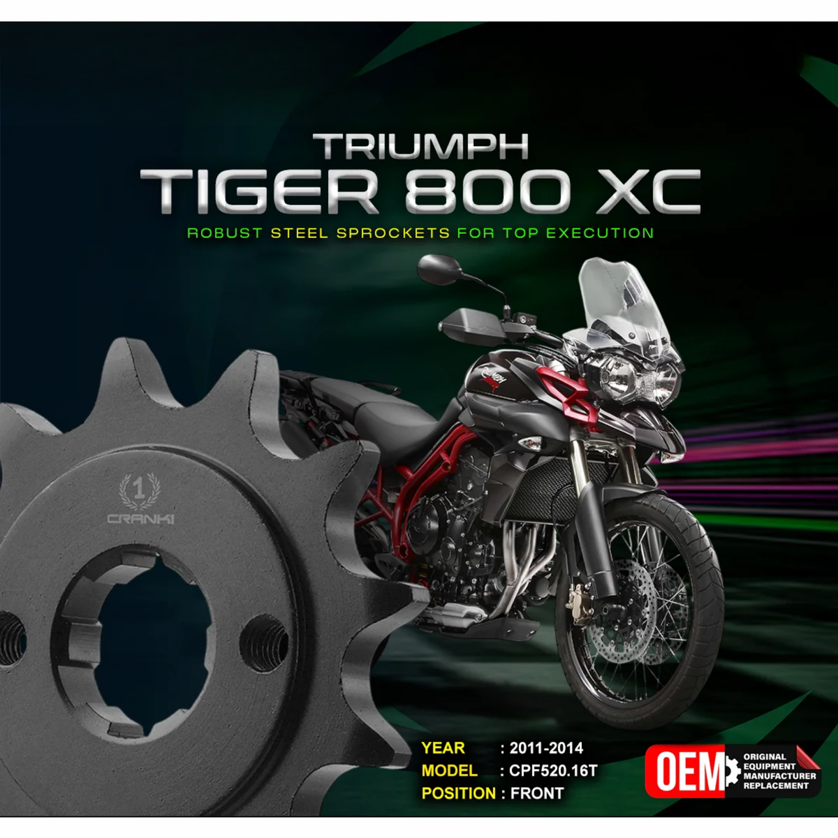 Crank1 Triumph Tiger 800 XC (2011-2014) Performance Motorcycle Sprocket - Chrome - CPF520.16T - Crank 1