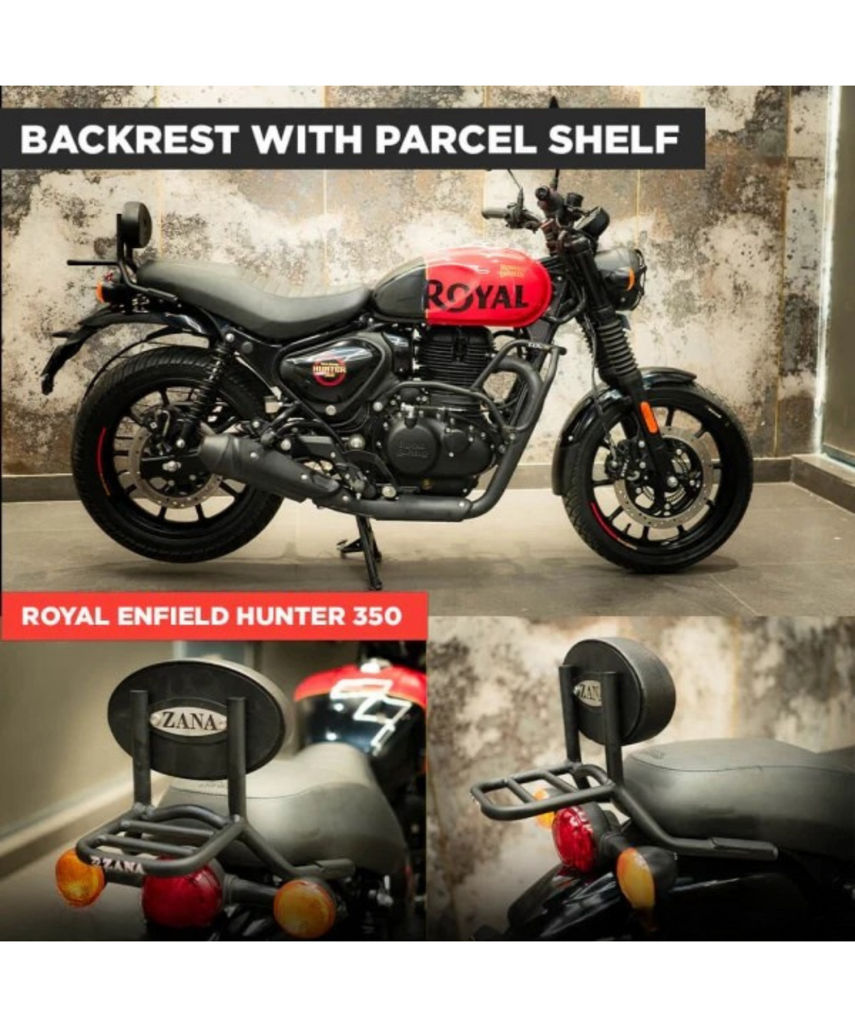 Zana Royal Enfield Hunter 350 Backrest with Parcel Shelf - ZI-8267 - Zana