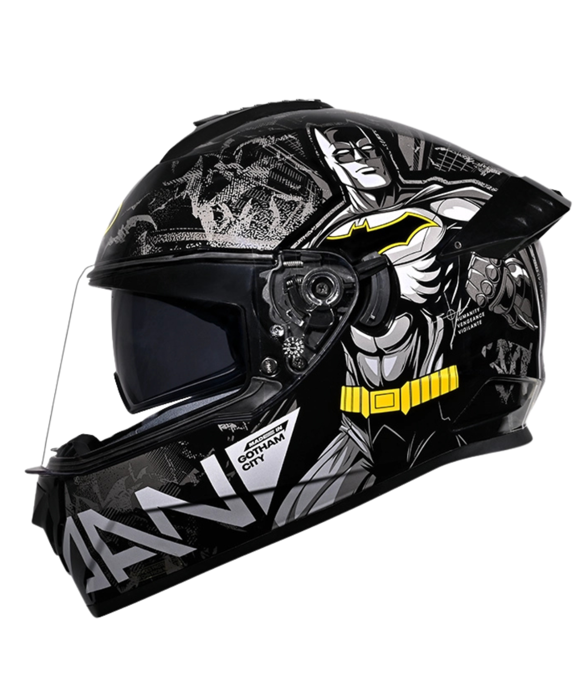 Studds Drifter Batman Edition Graphics Helmet - Gloss Black Yellow Grey N4 - Studds