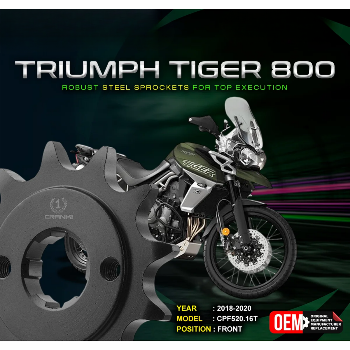 Crank1 Triumph Tiger 800 (2018-2020) Performance Motorcycle Sprocket - Chrome - CPF520.16T - Crank 1