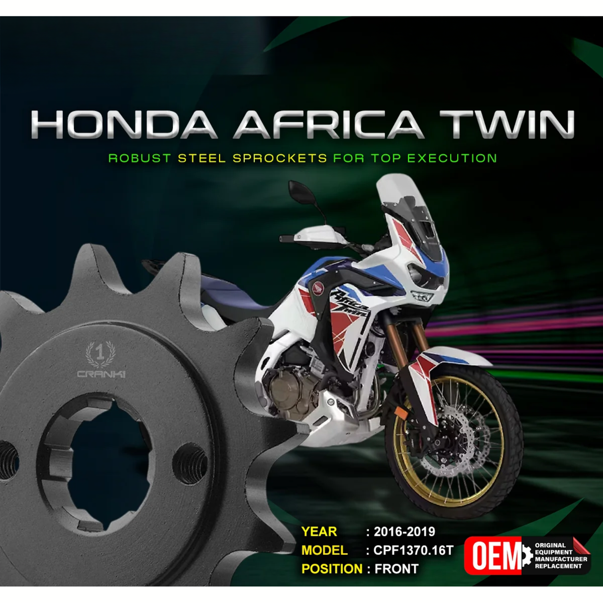 Crank1 Honda Africa Twin (2016-2019) Performance Motorcycle Sprocket - Black - CPF1370.16T