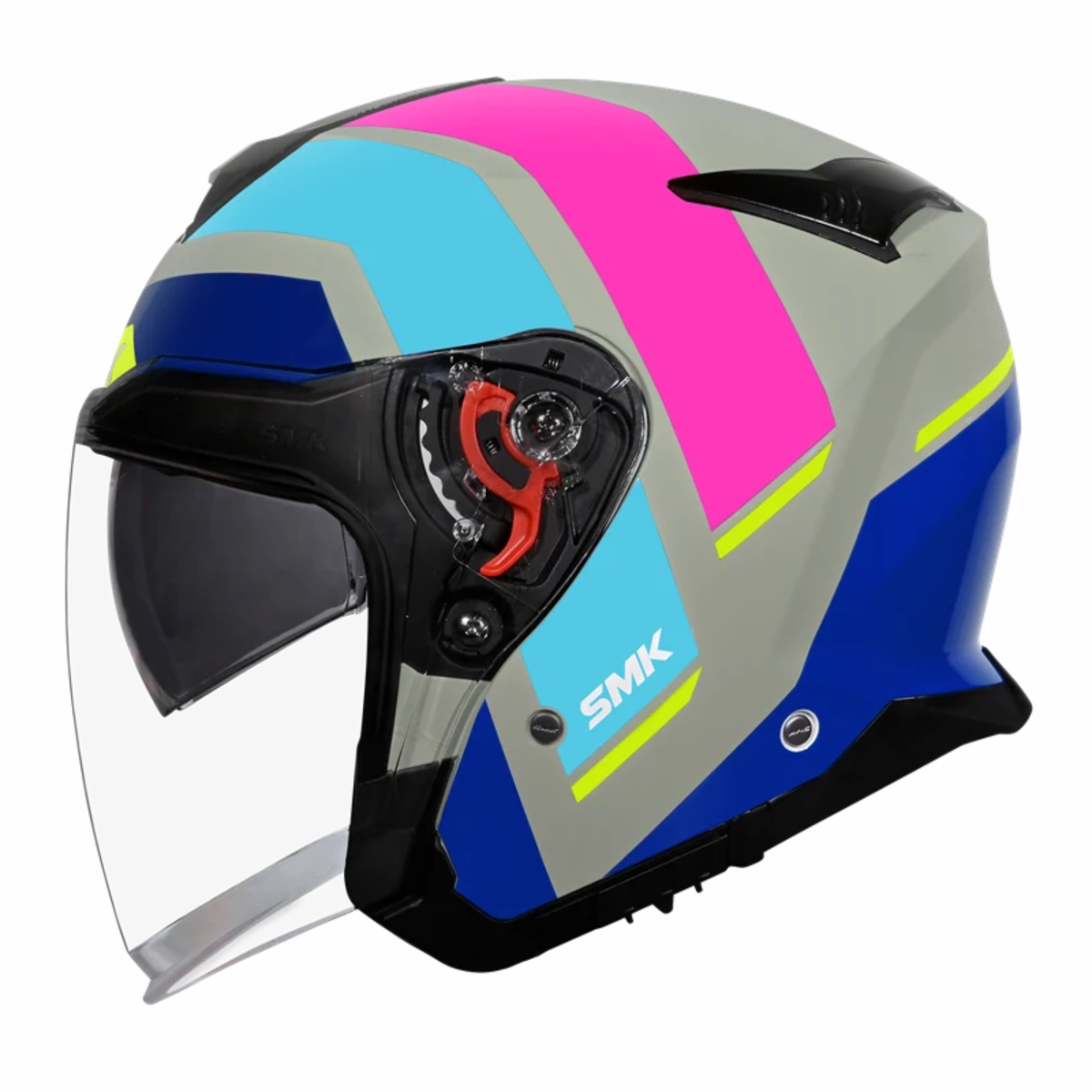 SMK GTJ Rover GRPS GL659 Half Face Helmet - Gloss Grey Blue Pink - SMK