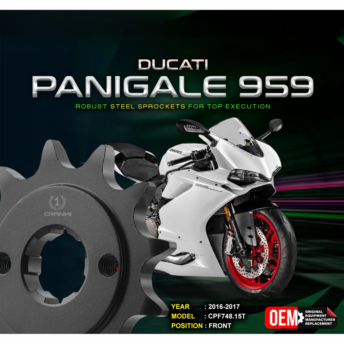 Crank1 Ducati Panigale 959 (2016-2017) Performance Motorcycle Sprocket - Black - CPF748.15T