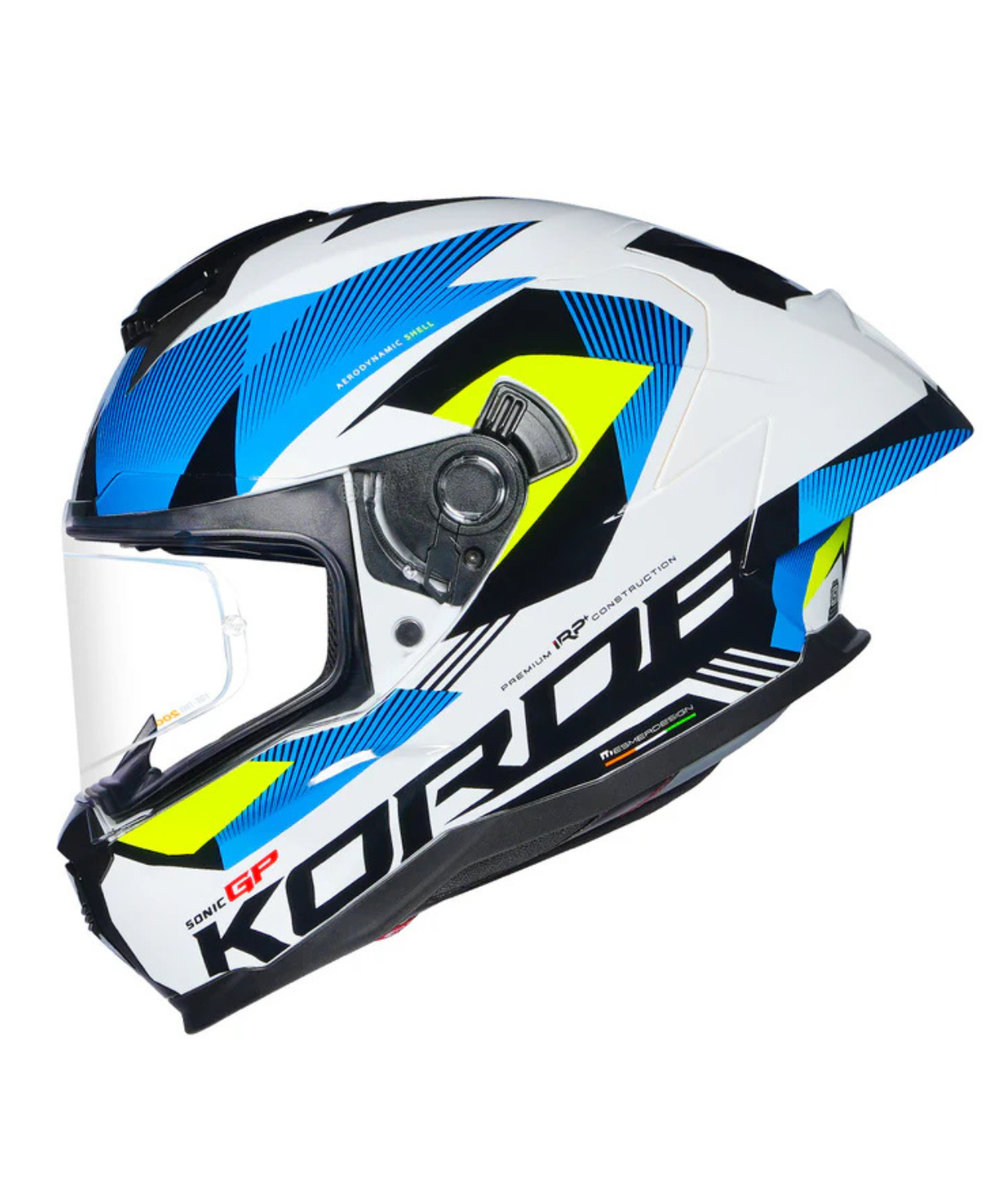 Korda Sonic GP Brave Helmet - Gloss White Blue & Fluorescent Yellow