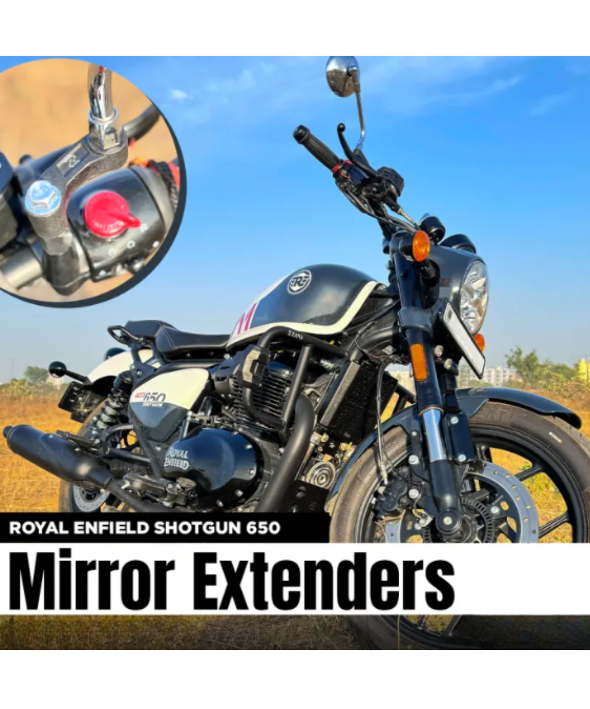 Zana Royal Enfield Super Meteor 650 / Shotgun650 Aluminum Mirror Extender - Black - ZI-8339 - Zana