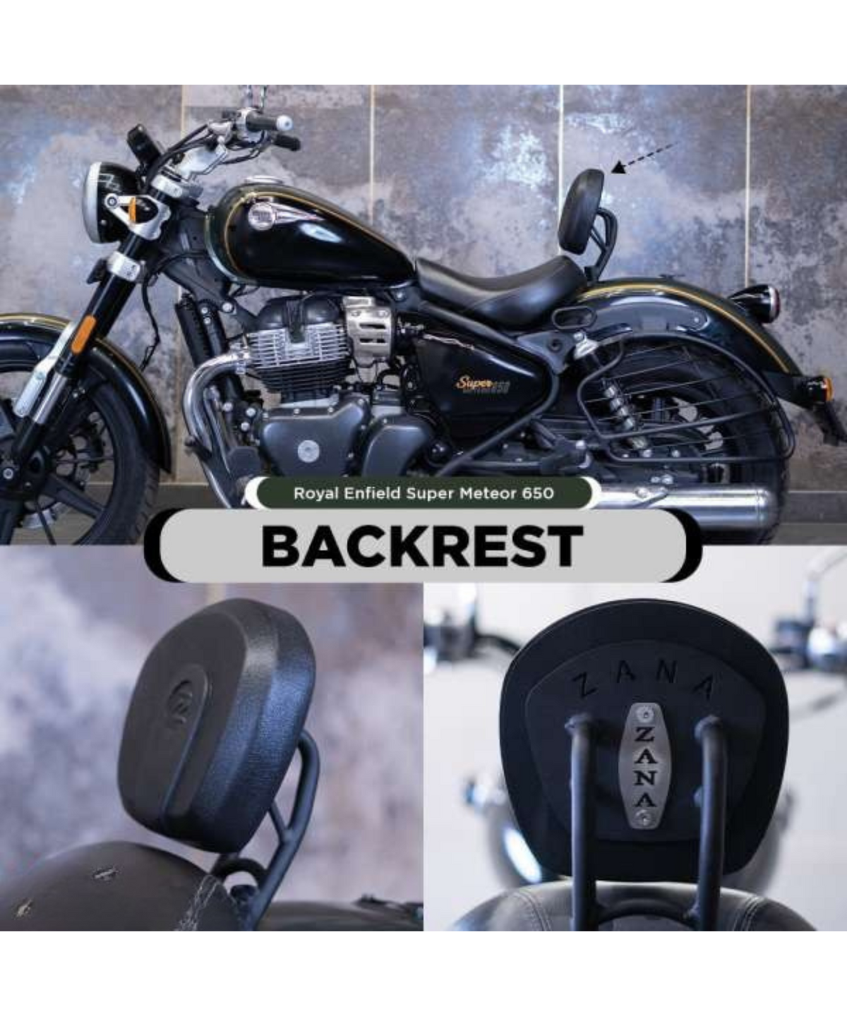 Zana Royal Enfield Super Meteor 650 Backrest MS Compatible with Luggage Rack - ZI-8296 - Zana