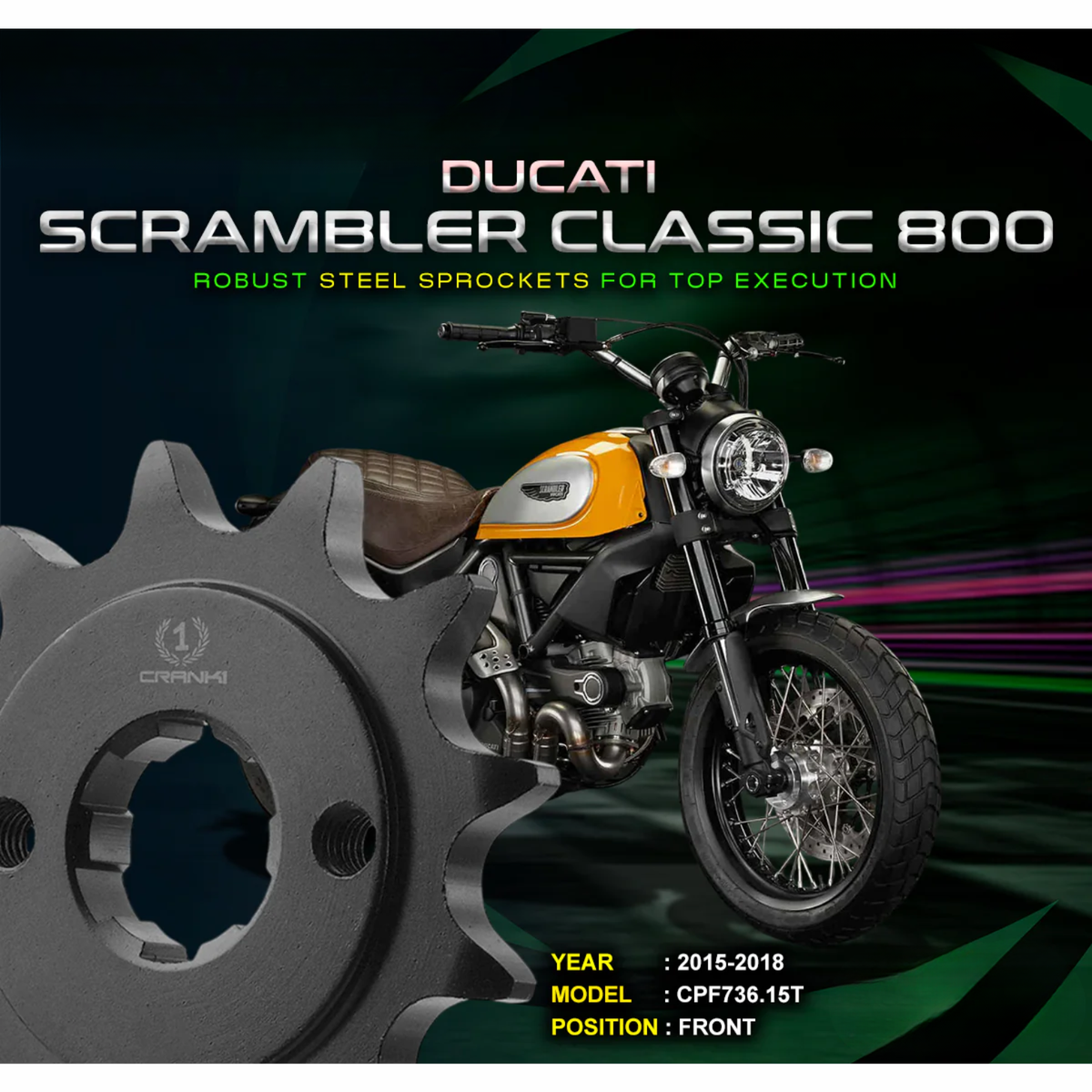Crank1 Ducati Scrambler Classic 800 (2015-2018) Pitch 520 Performance Motorcycle Sprocket - Chrome - Crank 1