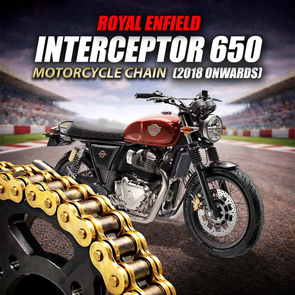 Crank1 Royal Enfiled Interceptor 650 (2018 Onwards) 525 Pitch ZVM-X 100L Chain - Gold