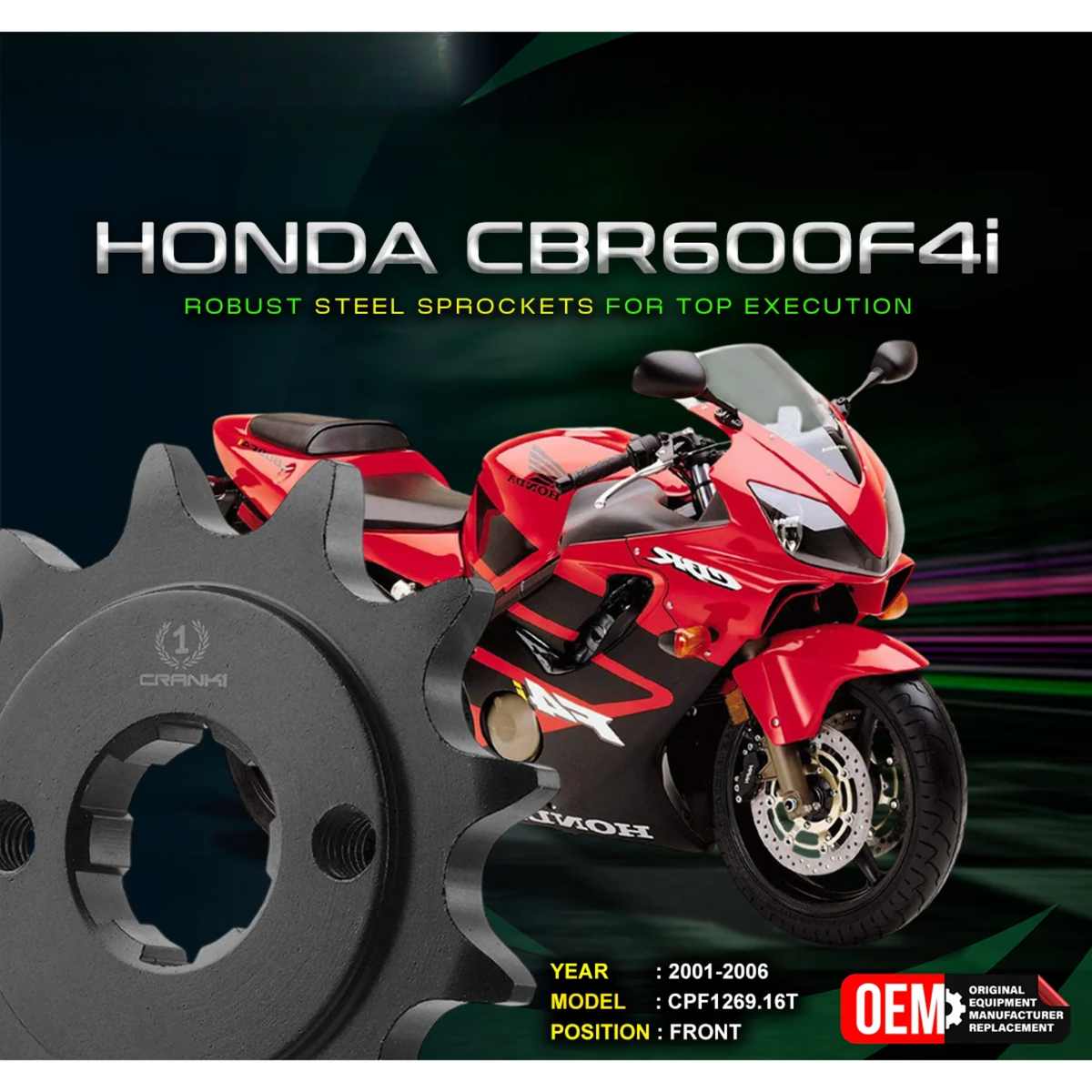 Crank1 Honda CBR 600F4i (2001-2006) Performance Motorcycle Sprocket - Chrome - CPF1269.16T