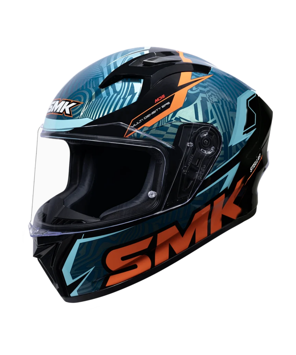 SMK Stellar Fury GRPS GL257C Full Face Helmet - Gloss Black Blue Orange - SMK