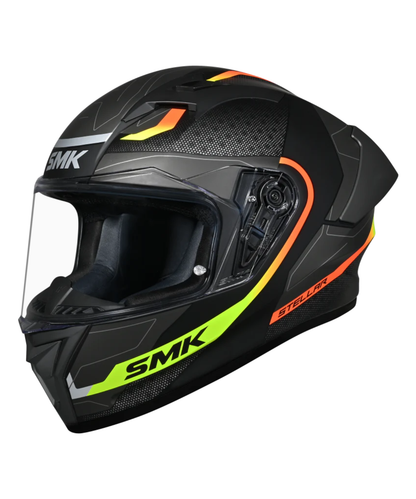 SMK Stellar Sports Flight GRPS GL264 Full Face Helmet - Gloss Black Grey Yellow