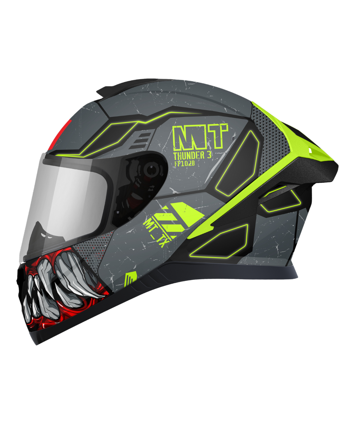 MT Thunder 3 SV Pro T-X C2 Helmet - Gloss Grey Green Red - MT Helmets