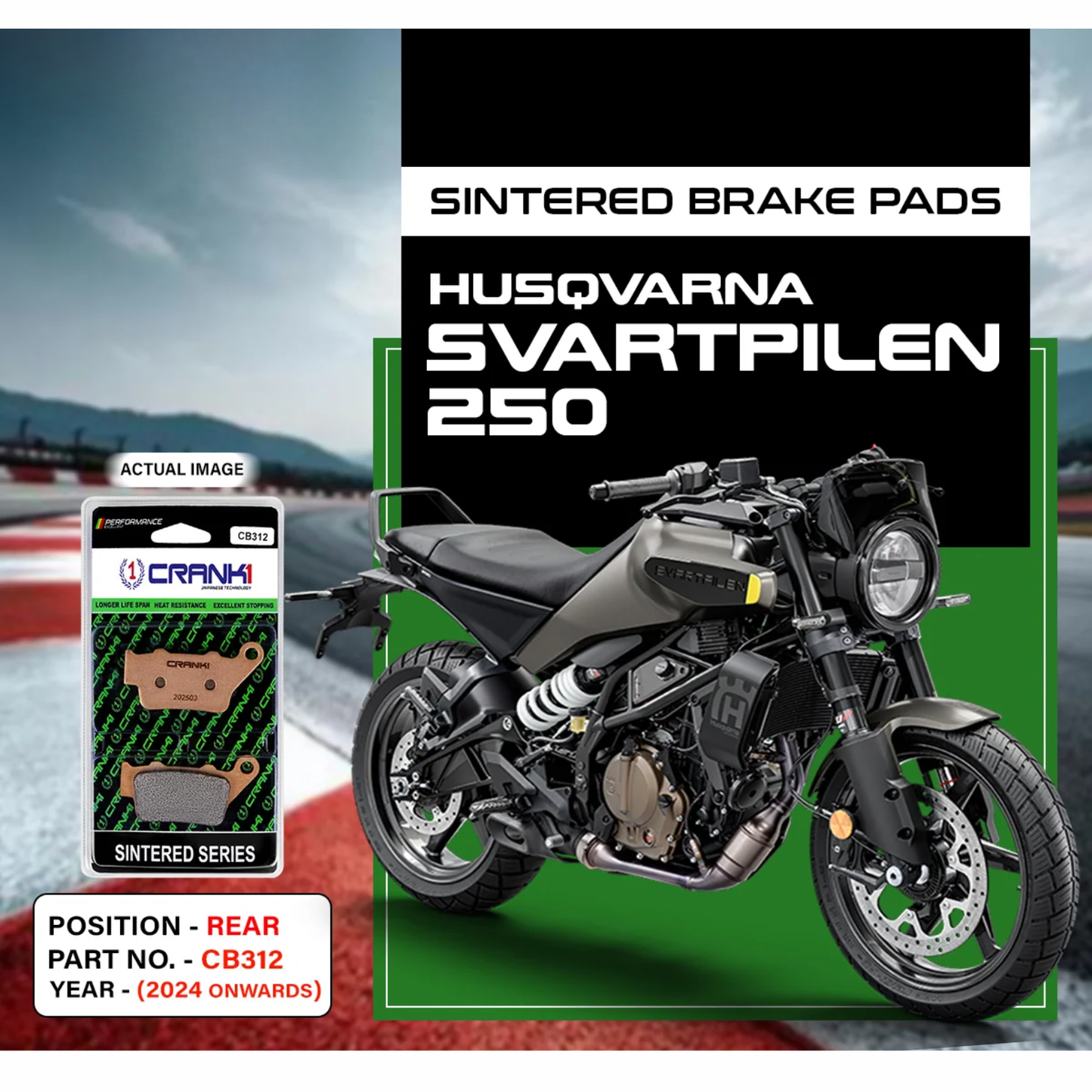 Crank1 Sintered Brake Pads for Husqvarna Svartpilen 250 (2024 Onwards)