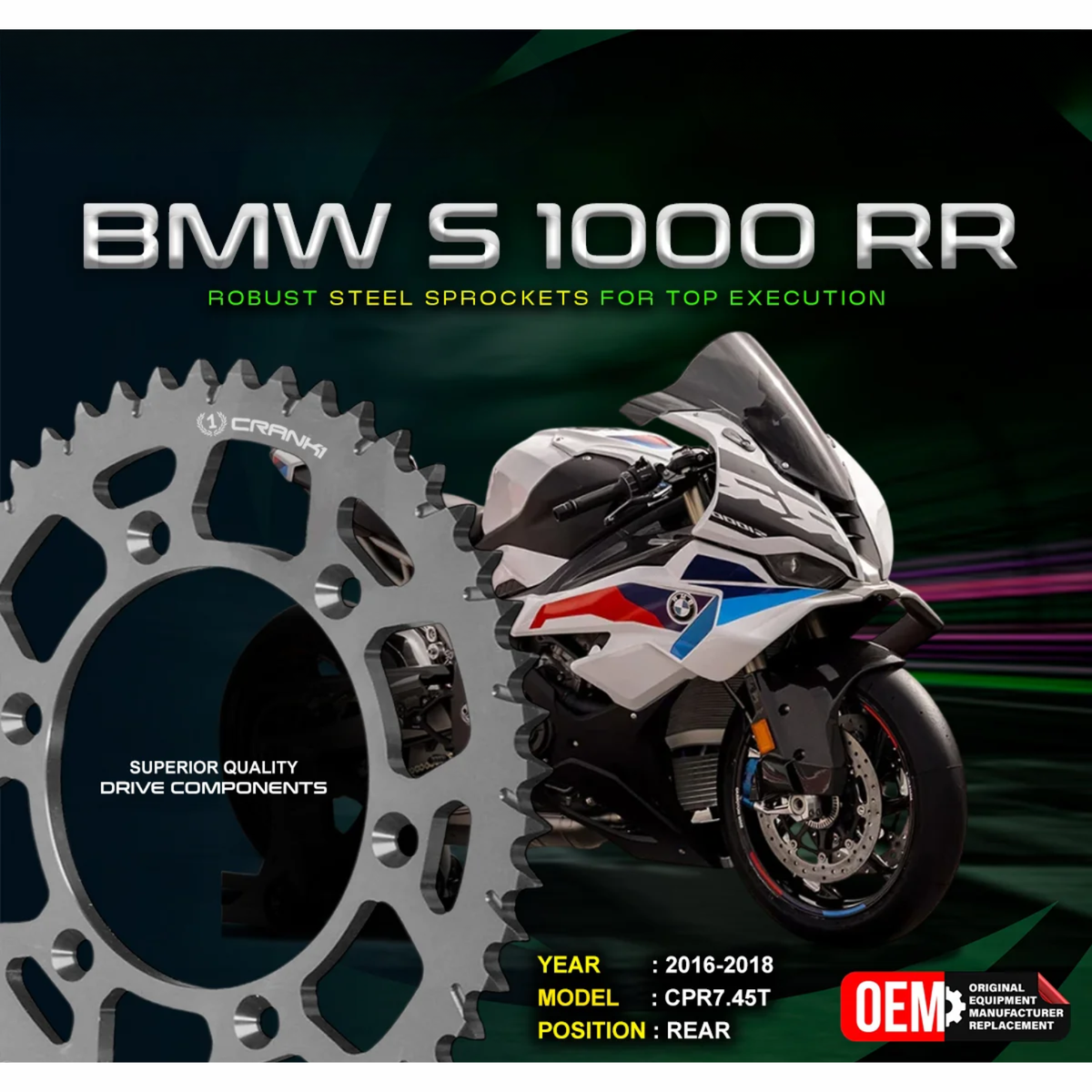 Crank1 BMW S 1000 RR (2016-2018) Performance Motorcycle Sprocket - Chrome - CPR7.45T