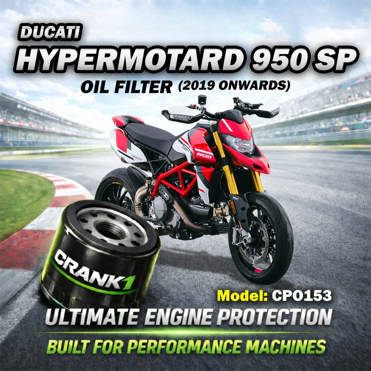Crank1 Ducati Hypermotard 950 SP (2019 Onwards) Performance Oil Filter - CPO-153 - Crank 1