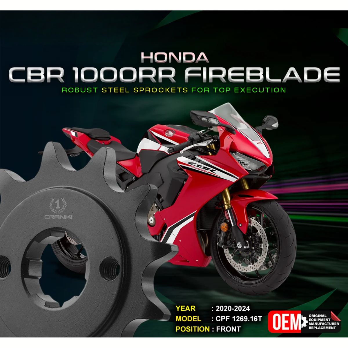 Crank1 Honda CBR 1000RR Fireblade (2020-2024) Performance Motorcycle Sprocket - Chrome - CPF1269.16T