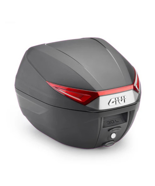 Givi Monolock Top Box 30L with Red Reflectors and Universal Mounting Plate Included - Black - C30N