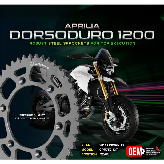 Crank1 Aprilia Dorsoduro 1200 (2011 Onwards) Performance Motorcycle Sprocket - Black - CPR752.43T