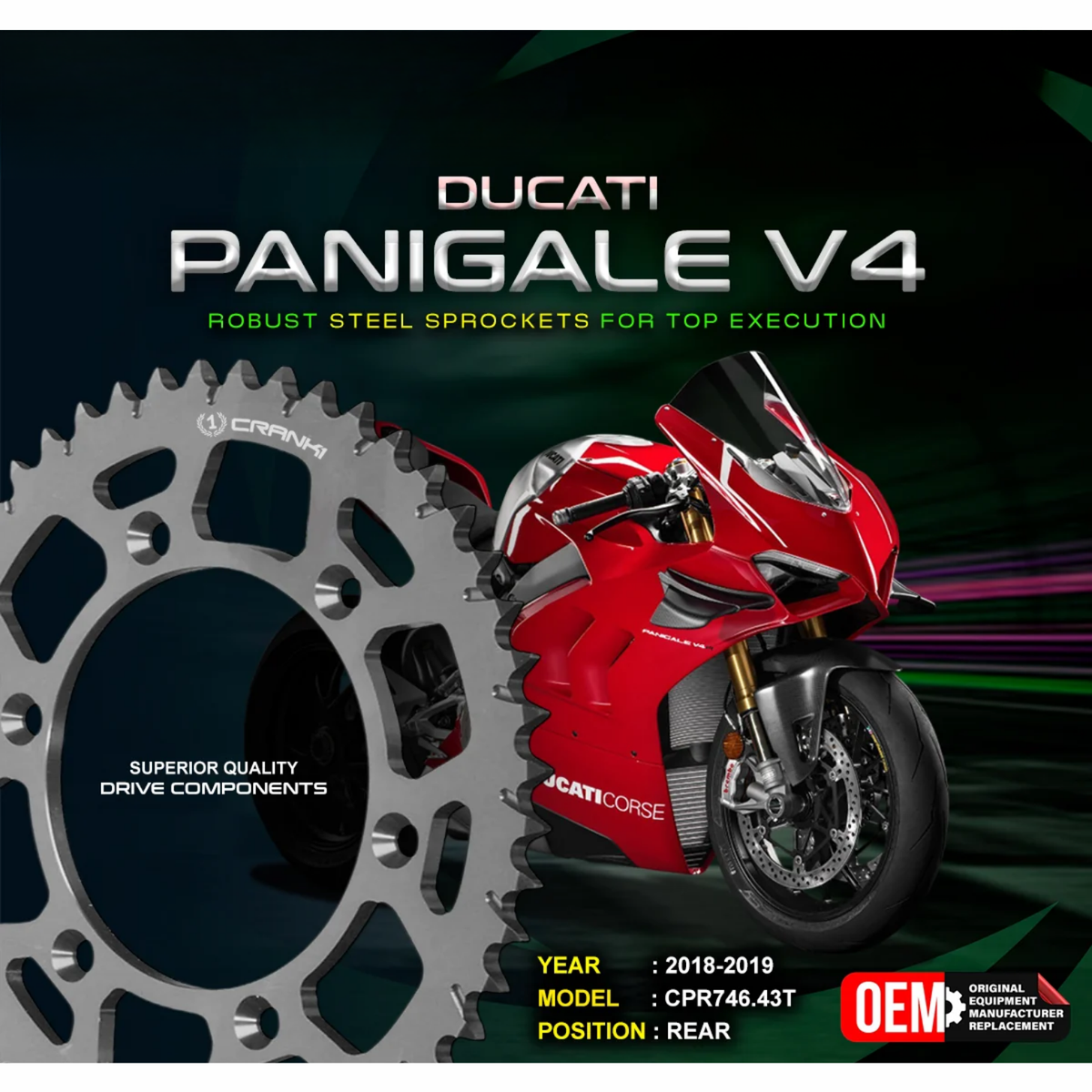 Crank1 Ducati Panigale V4 (2018-2019) Performance Motorcycle Sprocket - Chrome - CPR746.43T