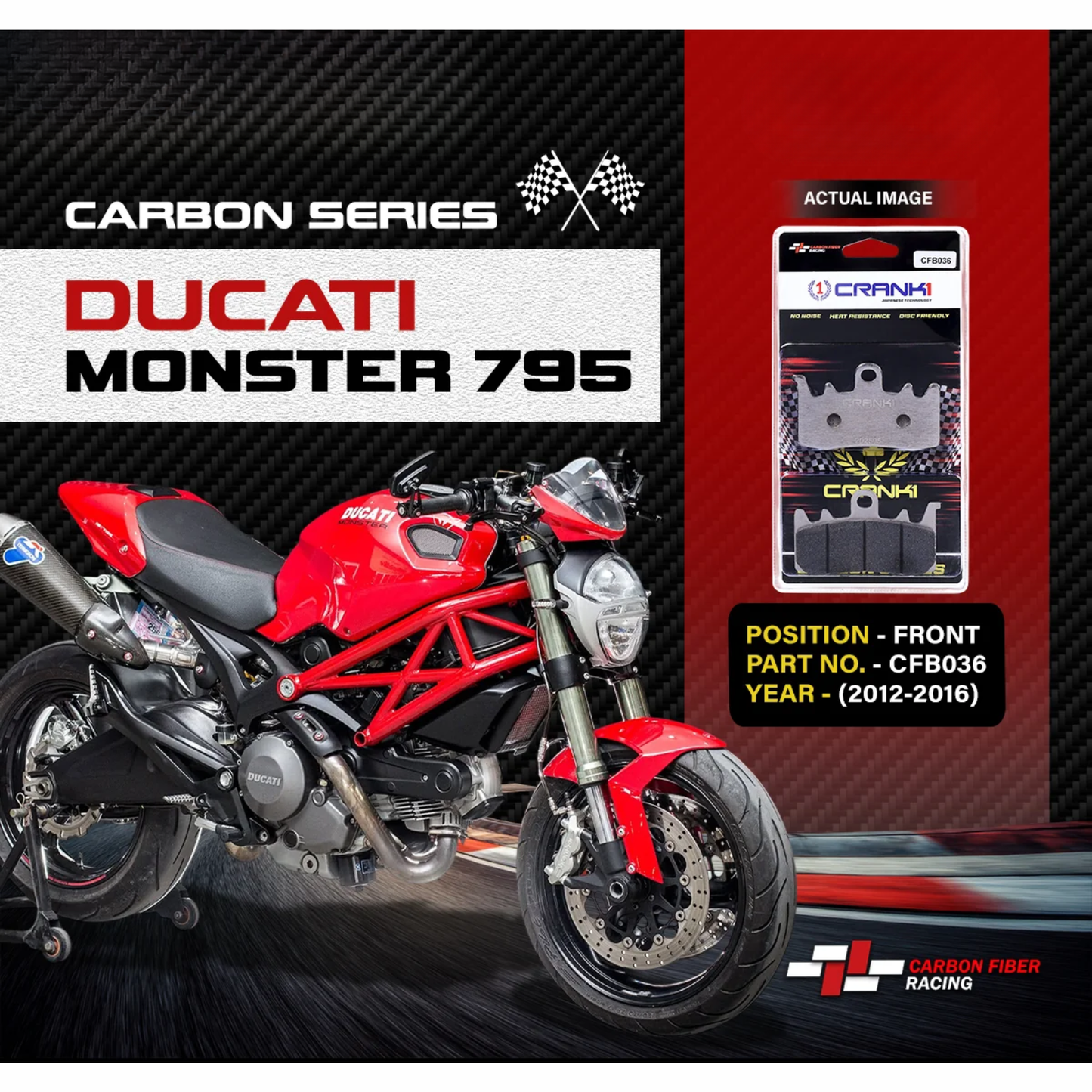 Crank1 Ducati Monster 795 (2012-2016) Carbon Brake Pads