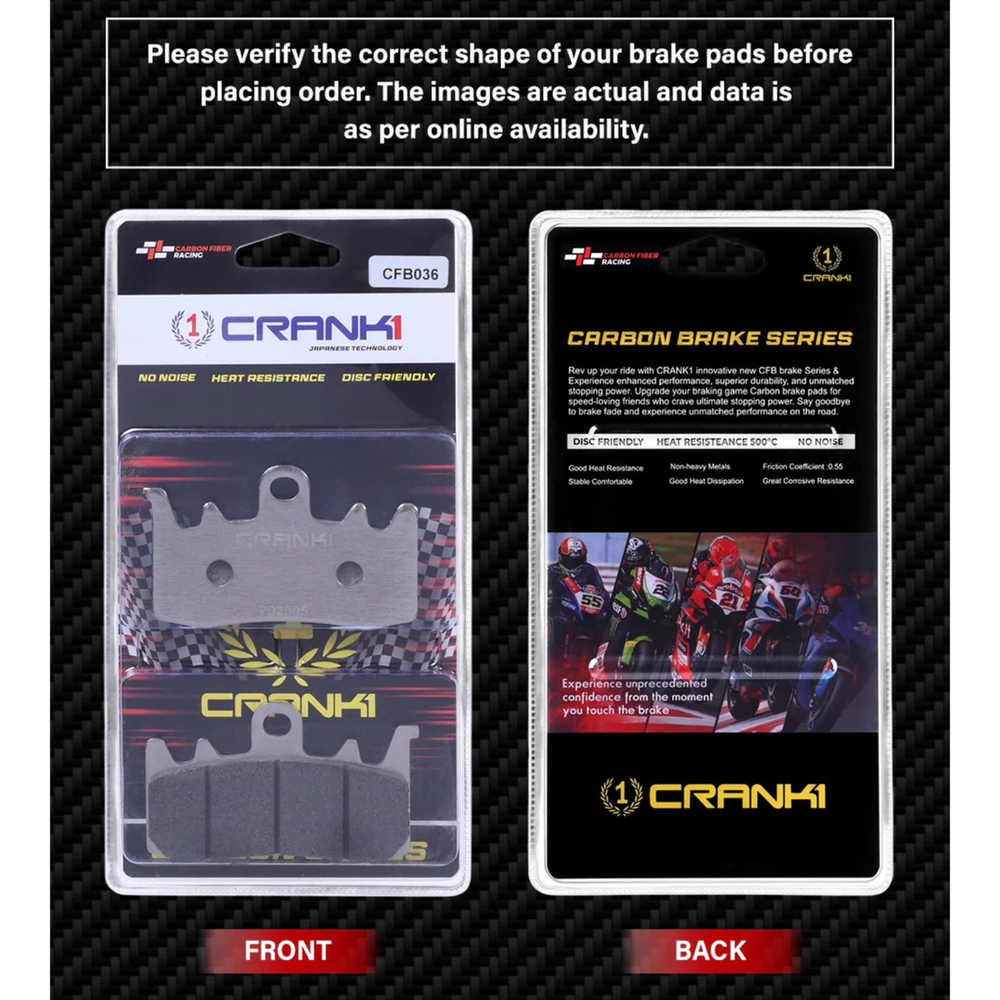 Crank1 Carbon Brake Pads for Ducati Scrambler 1100 Dark Pro (2021-2025)