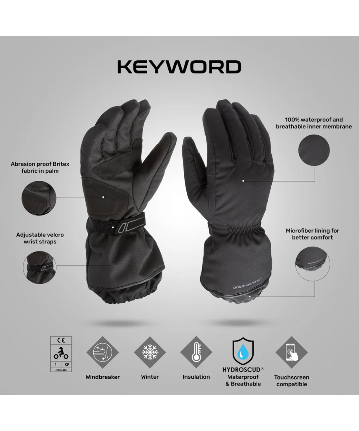 Tucano Urbano Keyword Hydroscud Riding Gloves - Black
